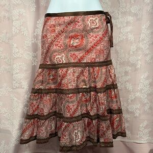 The Limited Red and Brown Paisley Midi Skirt